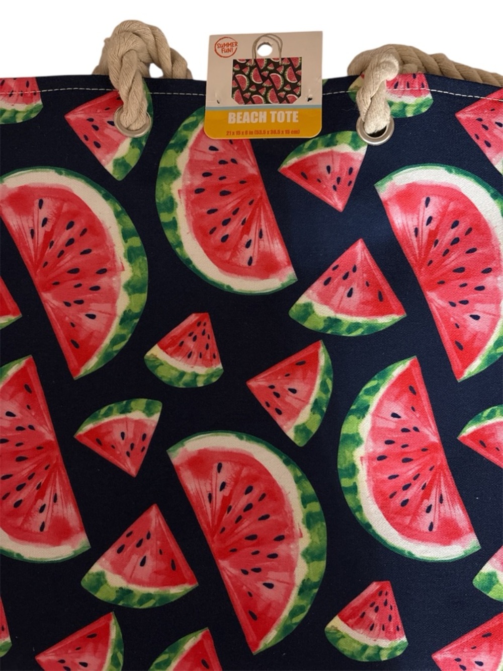 Watermelon Print Beach Tote Bag with Rope Handles - Picture 3 of 5
